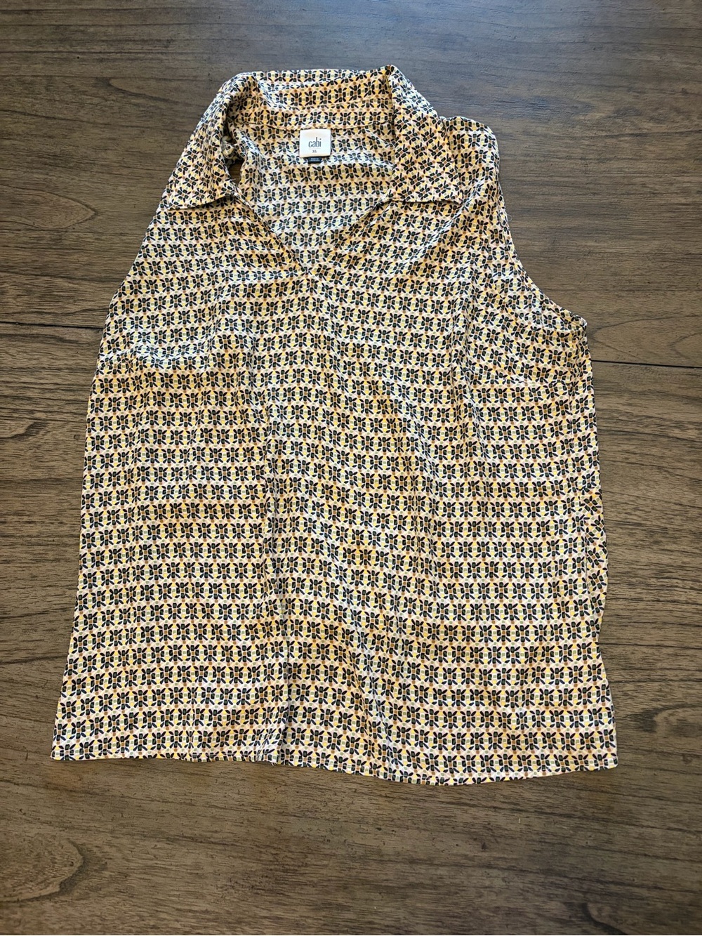 CAbi Yellow, Navy & Green Floral Print Sleeveless Shell